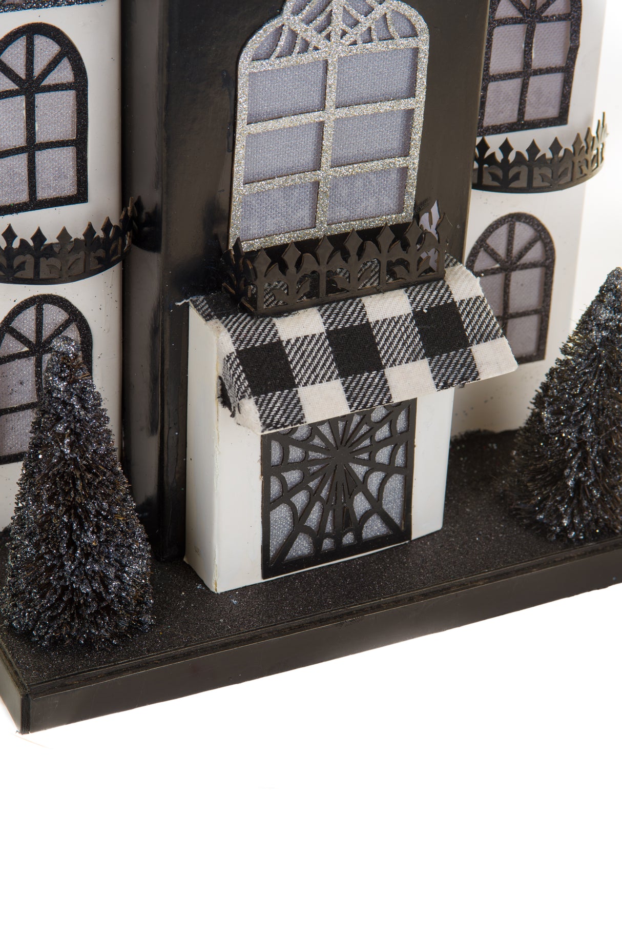 12" Black and White Cardboard LED Haunted House