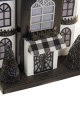 12" Black and White Cardboard LED Haunted House