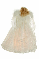 14" White and Silver Cloth Contemporary 10-Light Angel Tree Topper with Blonde Curly Hair