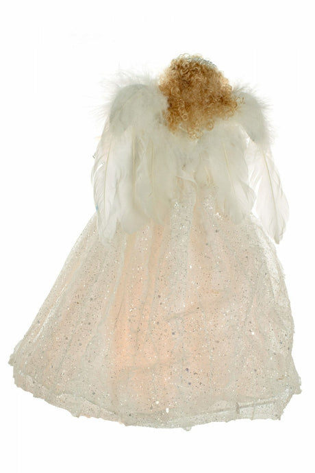 14" White and Silver Cloth Contemporary 10-Light Angel Tree Topper with Blonde Curly Hair