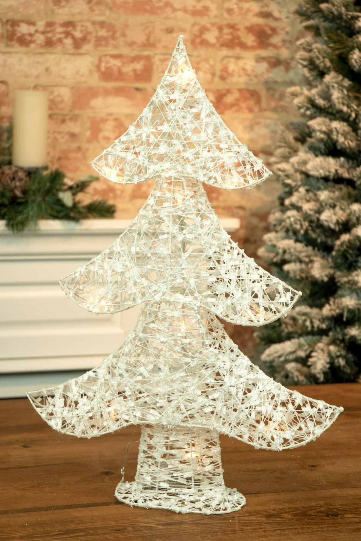 21.75" White Cotton Rope 3-Tier Illuminated Tree