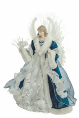 18" Blue and White Cloth Large Modern Fiber Optic Angel Tree Topper with Fur Coat