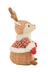 13" Tartan Beige and Red Cotton Reindeer Figurine
