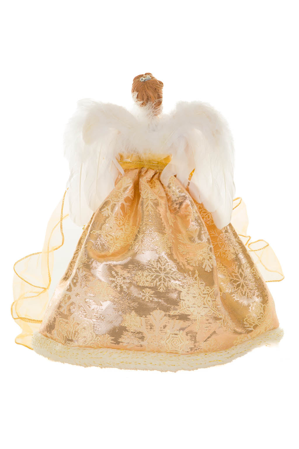 15" Sequin Gold Polyester Majestic Warm White LED Angel Tree Topper