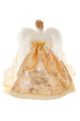 15" Sequin Gold Polyester Majestic Warm White LED Angel Tree Topper