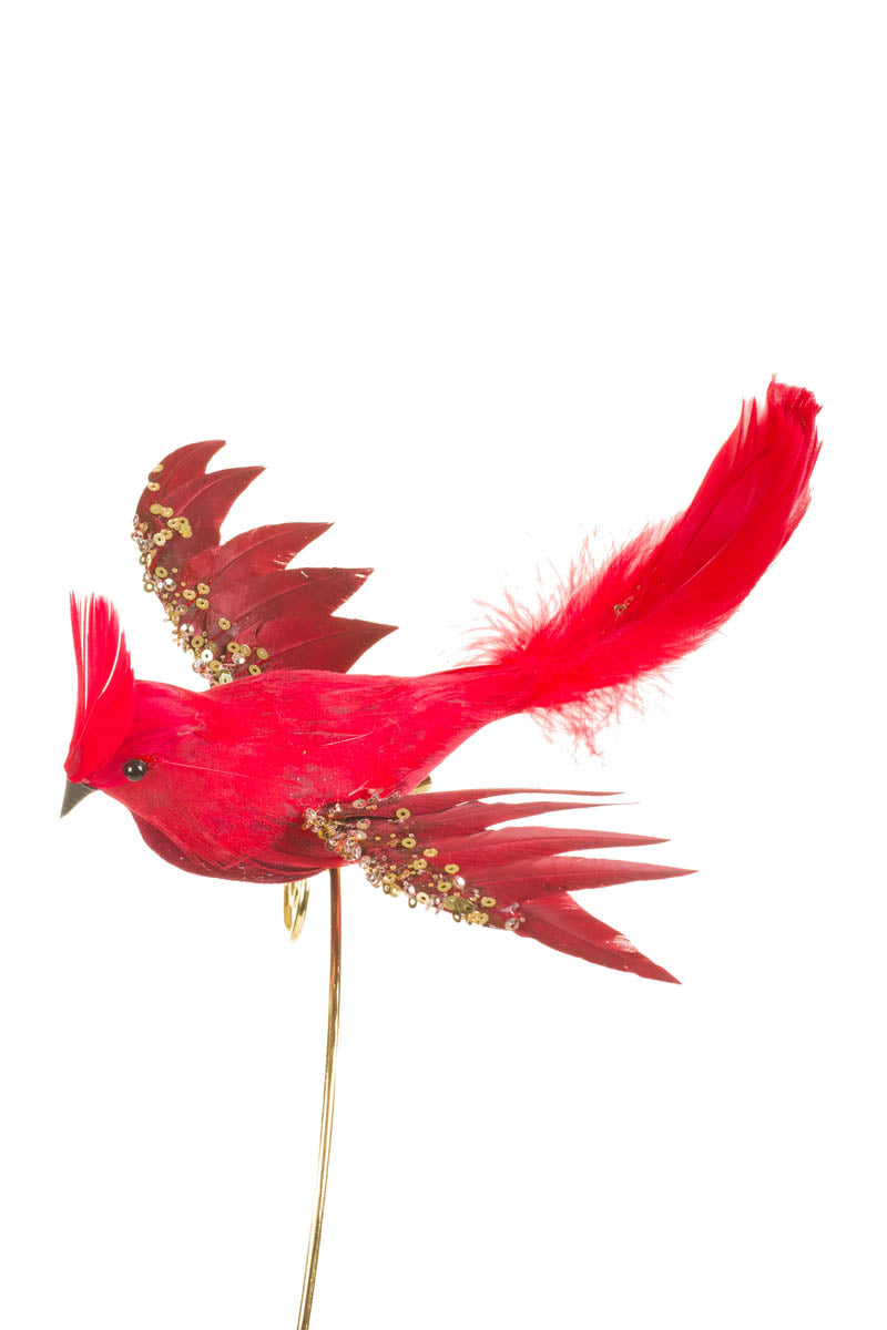 8.5" Clip-On Red Feathered Cardinal Ornament