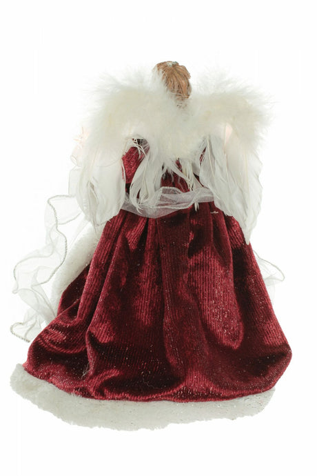 14" Red and White Cloth Modern 10-Light Angel Tree Topper with Fluffy White Wings