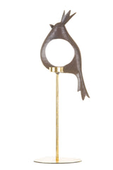 17" Gold and White Metal Bird Candle Holder