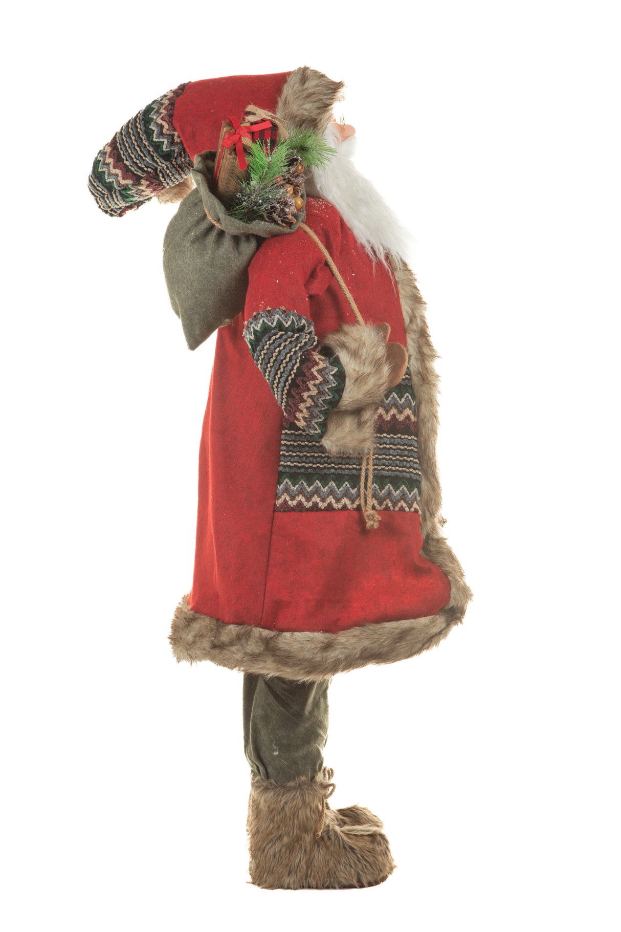 49" Red and Gray Cloth Santa Figurine with Gifts