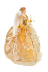 15" Sequin Gold Polyester Majestic Warm White LED Angel Tree Topper