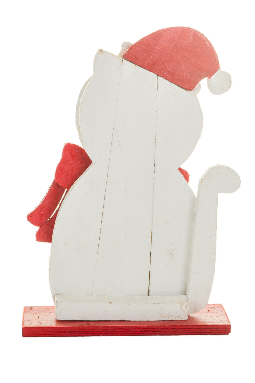 19.75" White and Red Wooden Kitty Standee Dressed For Winter