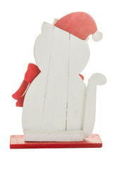 19.75" White and Red Wooden Kitty Standee Dressed For Winter