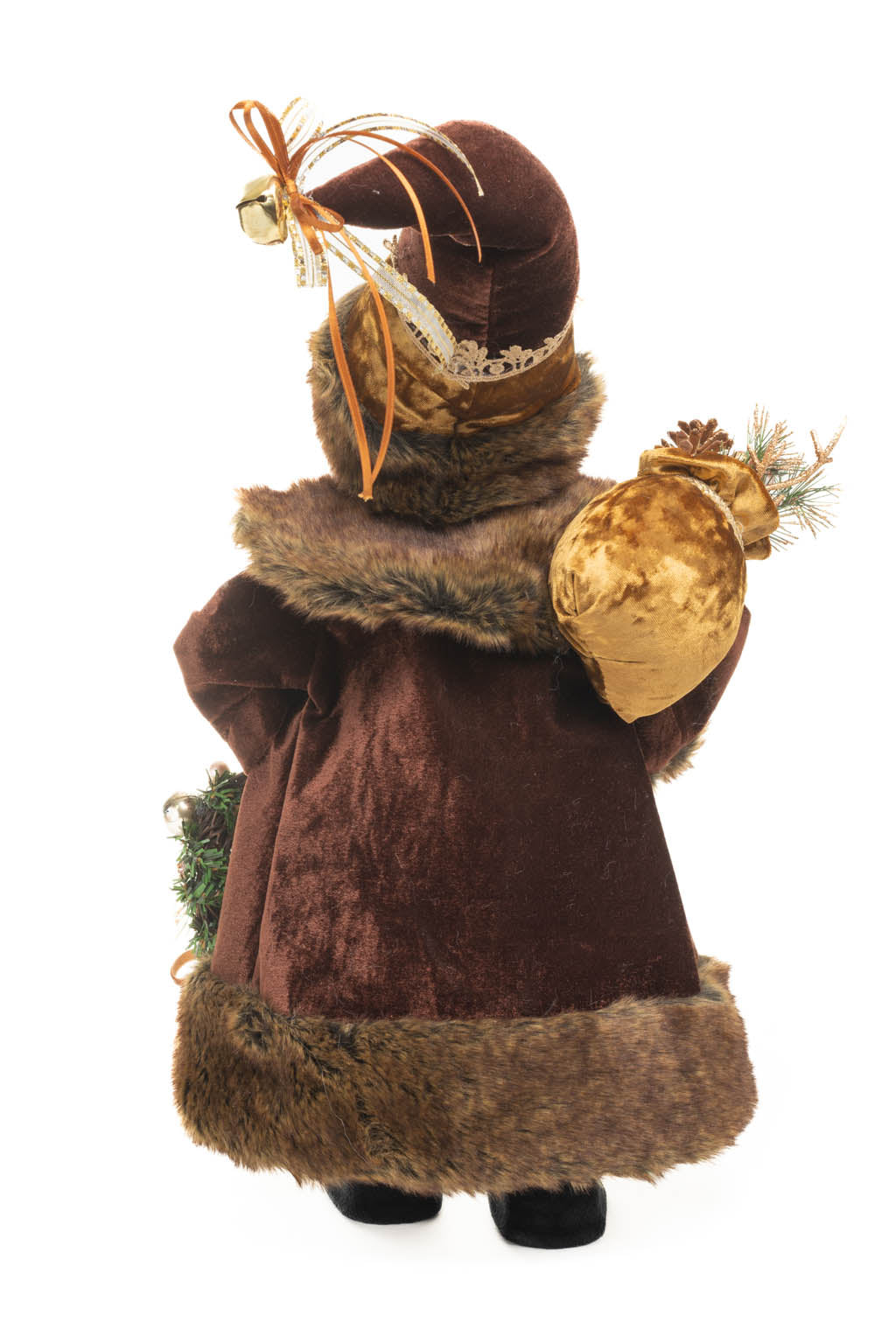 19" Brown and Gold Cloth Russian Santa Figurine Holding Gift Bag