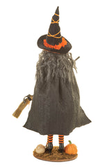 20" Sequin Black and Orange Polyester Pumpkin Witch Figure