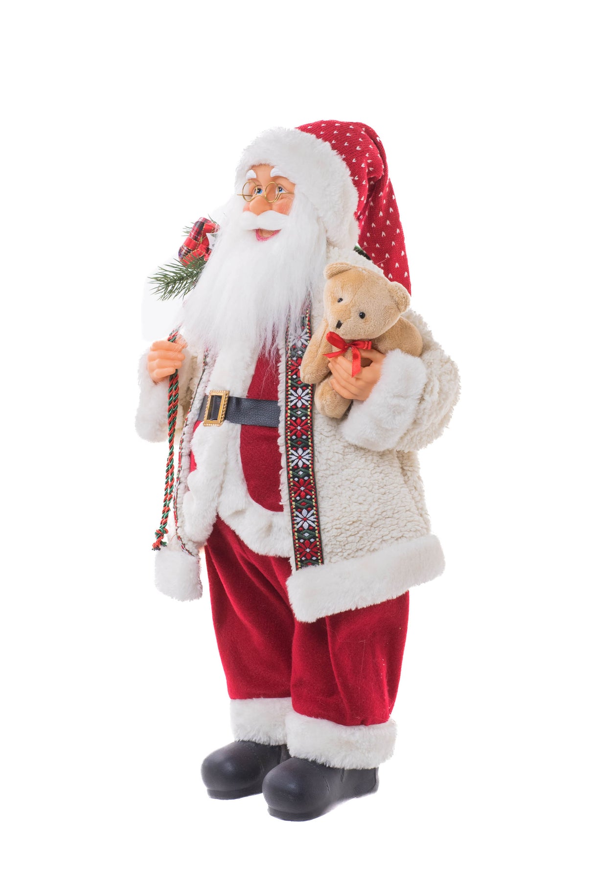 24" White and Red Cloth Santa Figurine with Teddy Bear