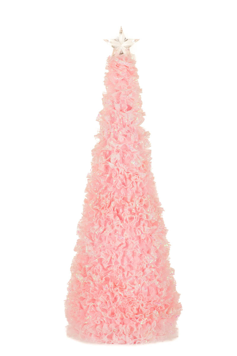 17.5"Pink Fabric Ribbon Tree with Star