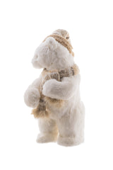 15.5" Striped White and Beige Furry Bear Figurine
