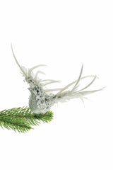 9" Clip-On Silver and White Acrylic Bird Ornament with Feather Tail