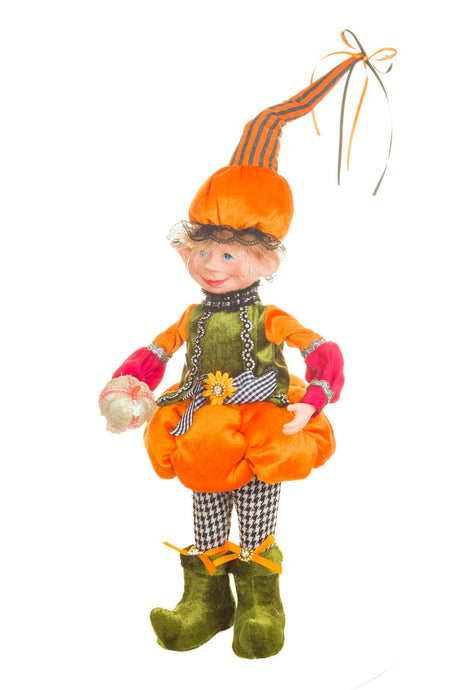 17" Orange and Green Cloth Elf Boy Doll with Pumpkin Hat