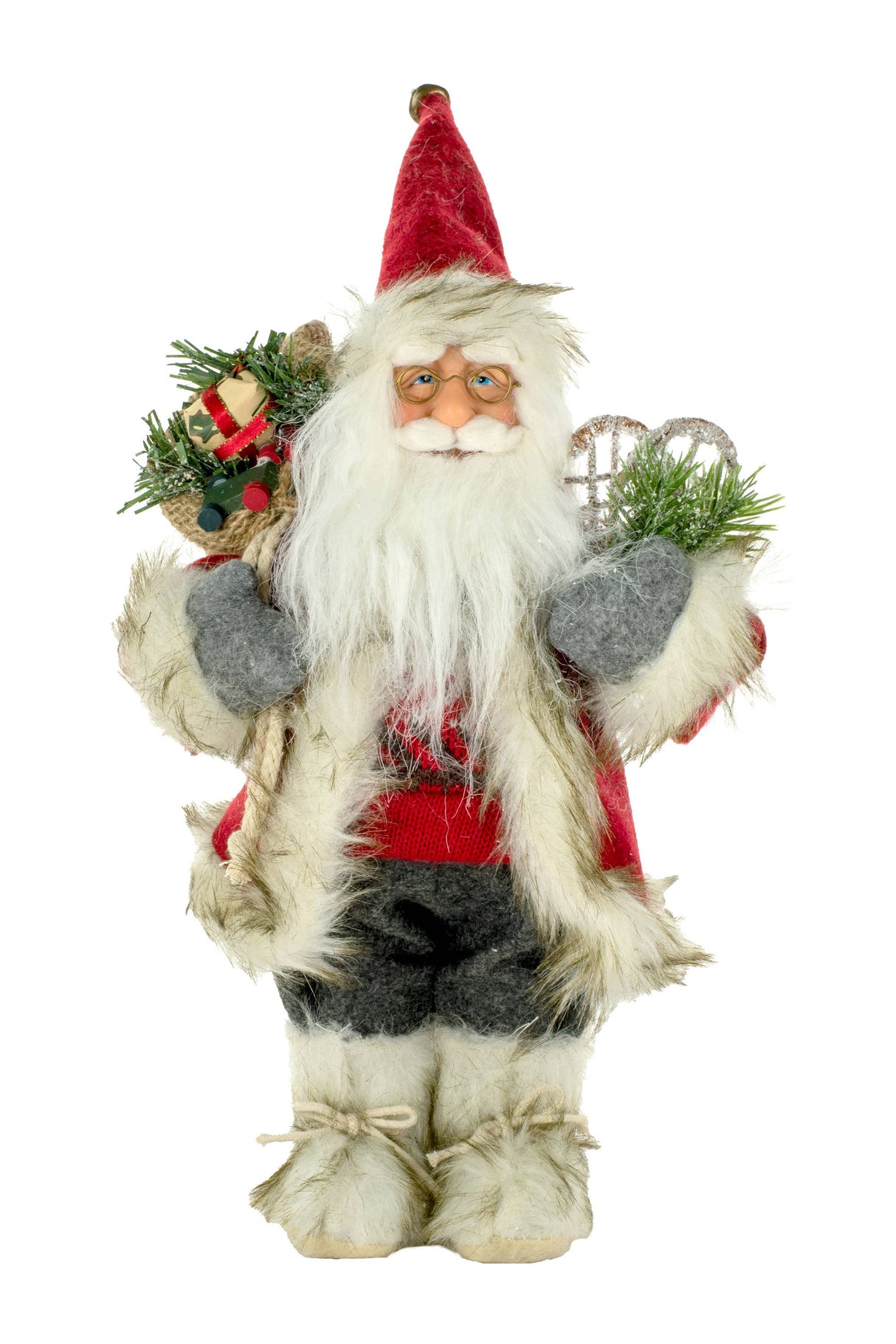 12" Red Cloth Santa Figurine with Fur Coat
