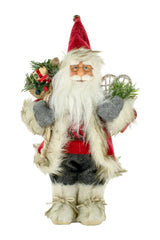 12" Red Cloth Santa Figurine with Fur Coat