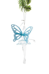 6" Hanging Clear Plastic Fairy Ornament with Glittering Blue Wings