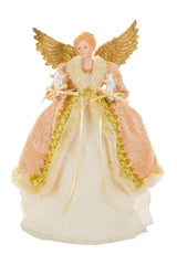 15" Pink and Ivory Cotton Regal Warm White LED Angel Tree Topper with Golden Wings