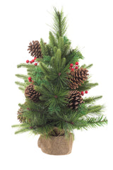 24" Green Pvc Mixed Pine Table Top Trees with Pinecones