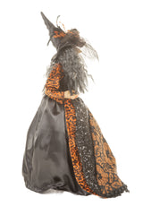 18" Sequin Black and Orange Silk Decadent Witch with Cradled Cat