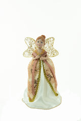 10" Striped Pink and White Cloth Fairy Figurine with Angel Wings