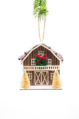 3.5" Hanging Brown Plastic Barnhouse LED Ornament with Snowcapped Roof