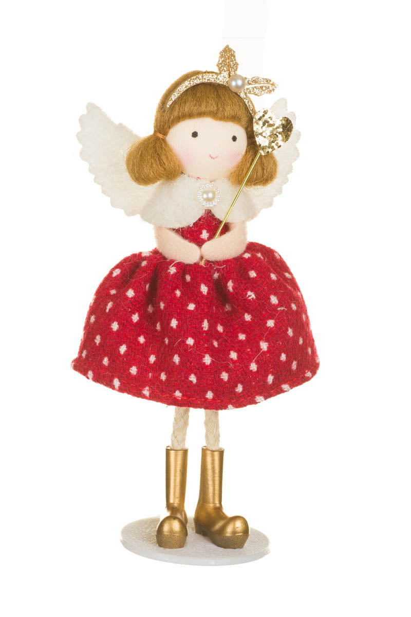 6.25" Hangable Polkadotted Red Fabric Cherub Girl Doll