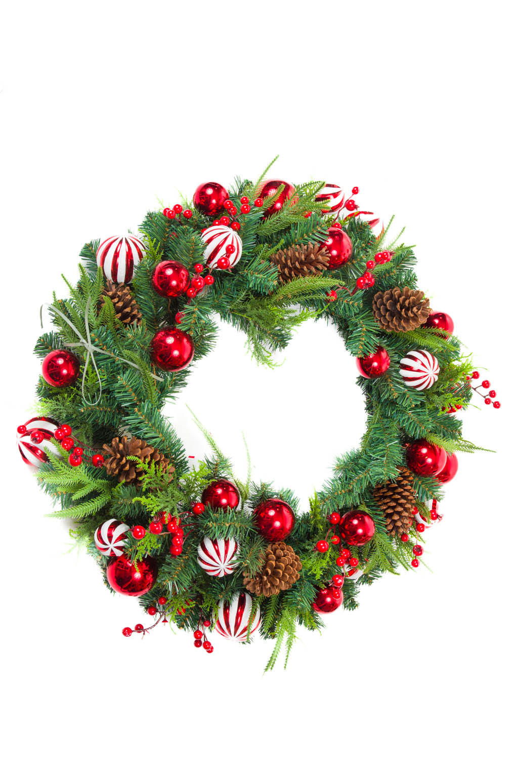 29" Hanging Green and Red Pvc Wreath with Berries and Ornaments