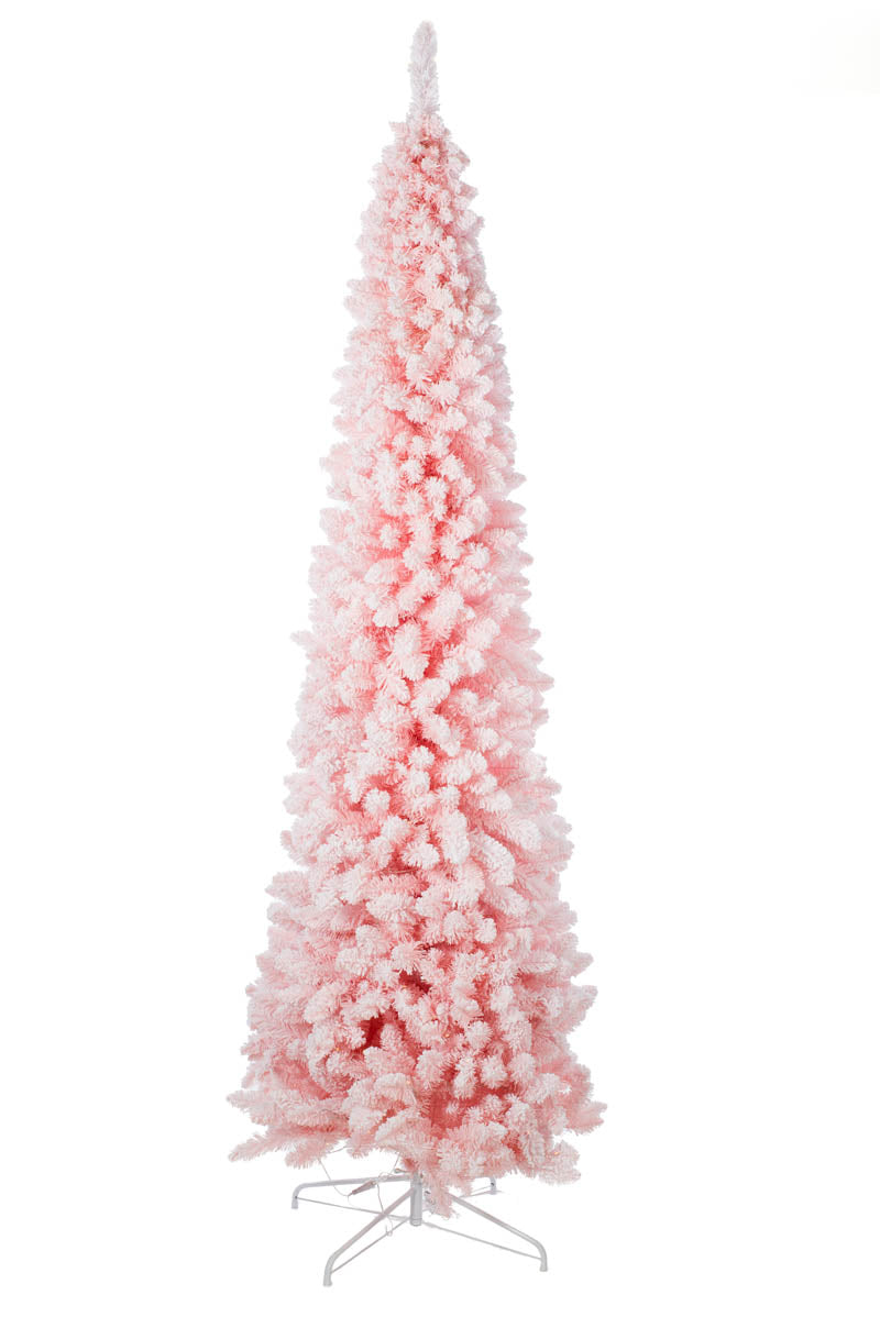 96" Flocked Pink Plastic Fir Christmas Tree with Metal Base
