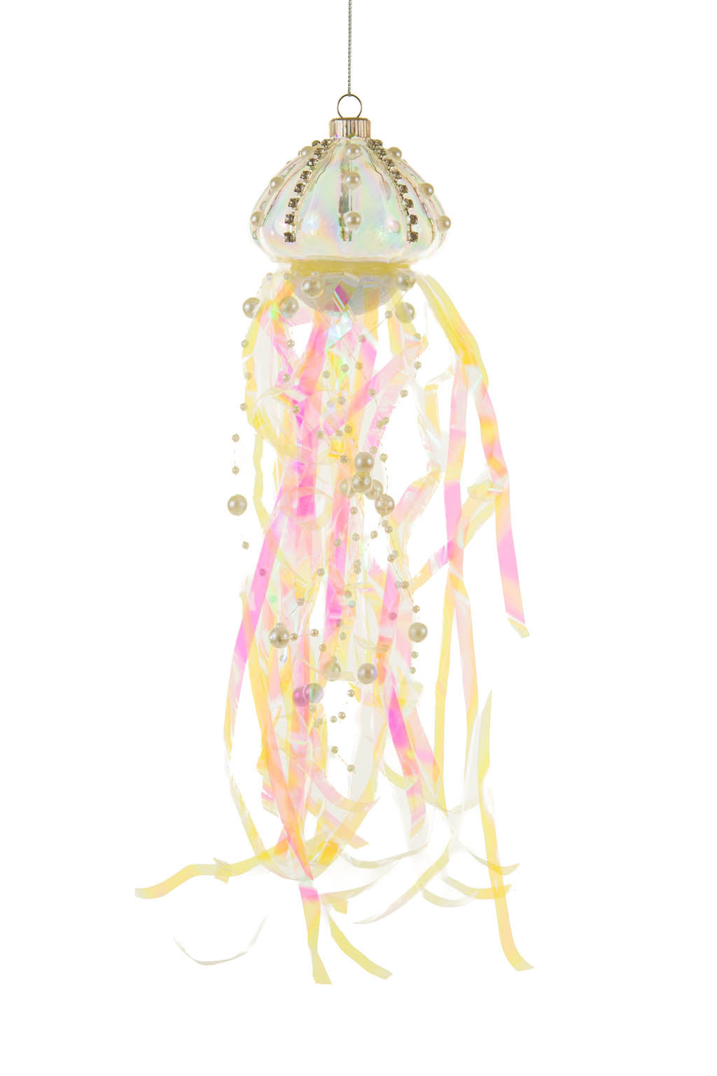 11" Hanging Iridescent Clear Glass Octopus Ornament with Pearly Tentacles