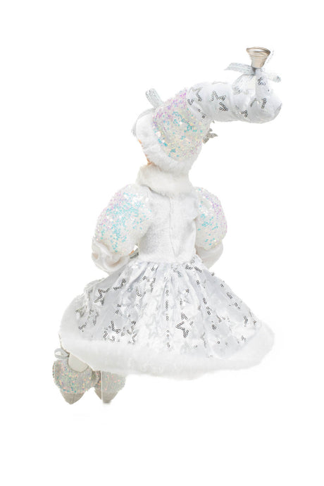 24" Sitting Sequin Platinum Polyester Smug Elf Doll with Star Coat