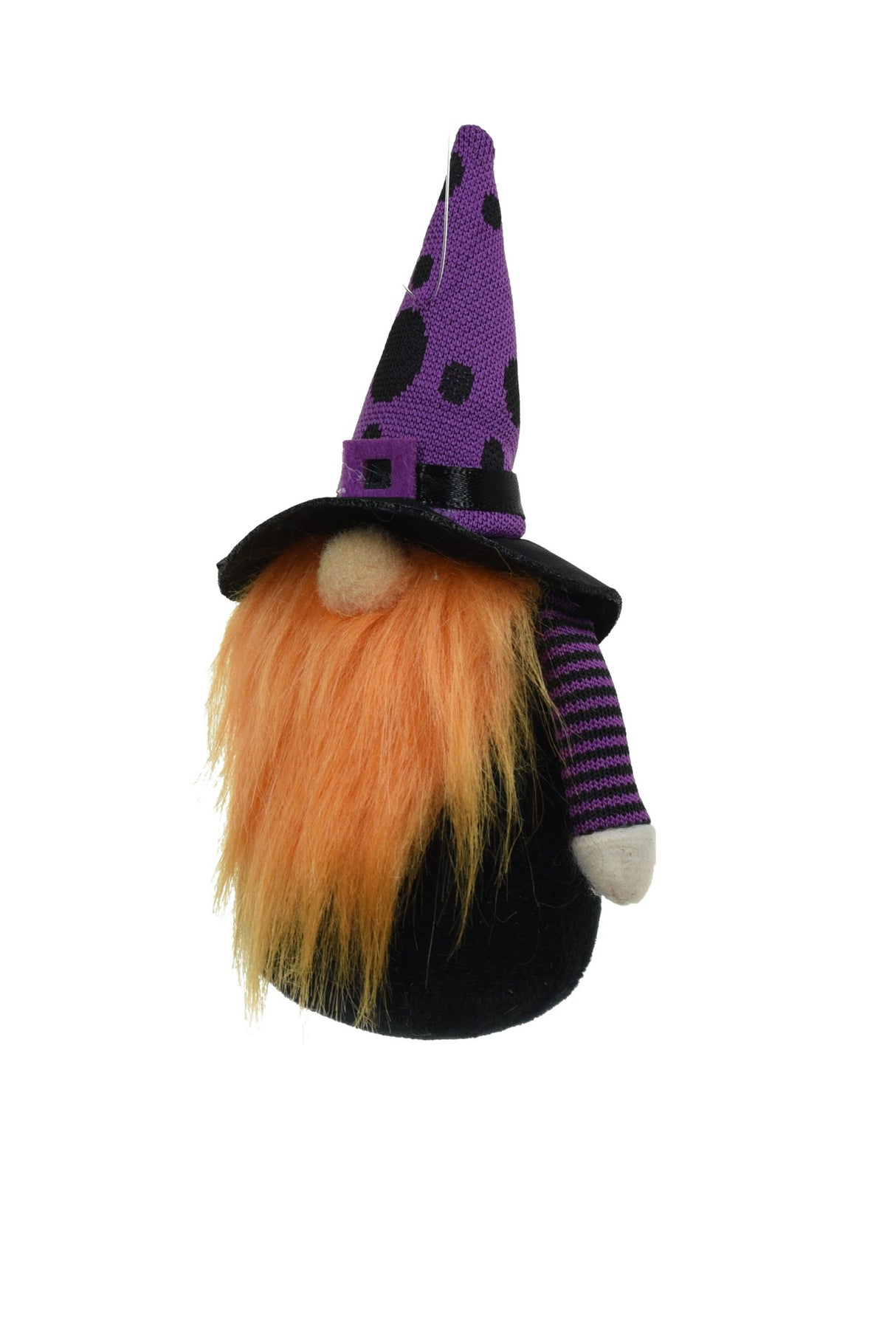 6" Black and Purple Cloth Halloween Gnome Doll with Polka-Dot Witch Hat