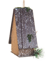 7" Hangable Umber Wood Mossy Birdhouse Christmas Cabin