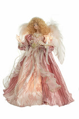 12" Pink Cloth Contemporary 10-Light Angel Tree Topper with Blonde Curly Hair