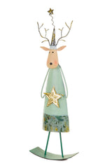 19" Teal and Gold Metal Swaying Reindeer Figurine with Gold Accents