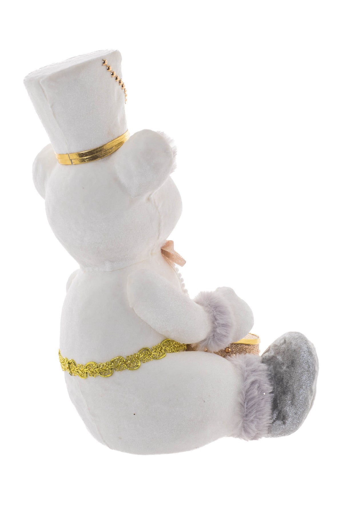 12.75" Sitting White and Gold Furry Bear Figurine with Bowtie