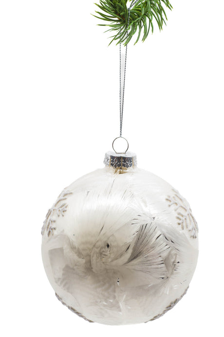 5.25" Hanging White Glass Painted Ball Ornament with Potted Flowers