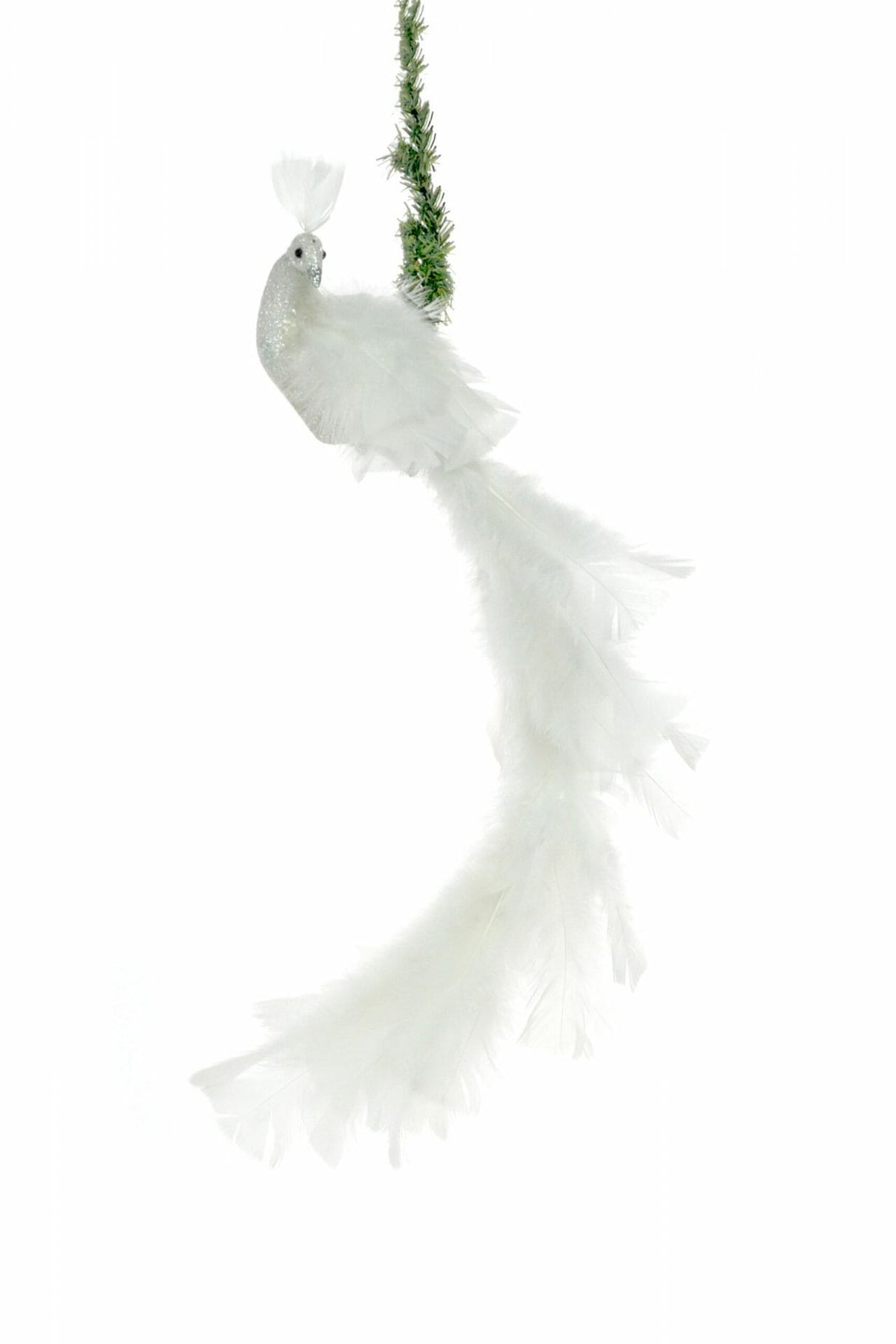 21" Clip-On White Feathered Peacock Ornament