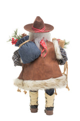 19" Plaid Brown and Blue Leather Wild West Santa Figurine