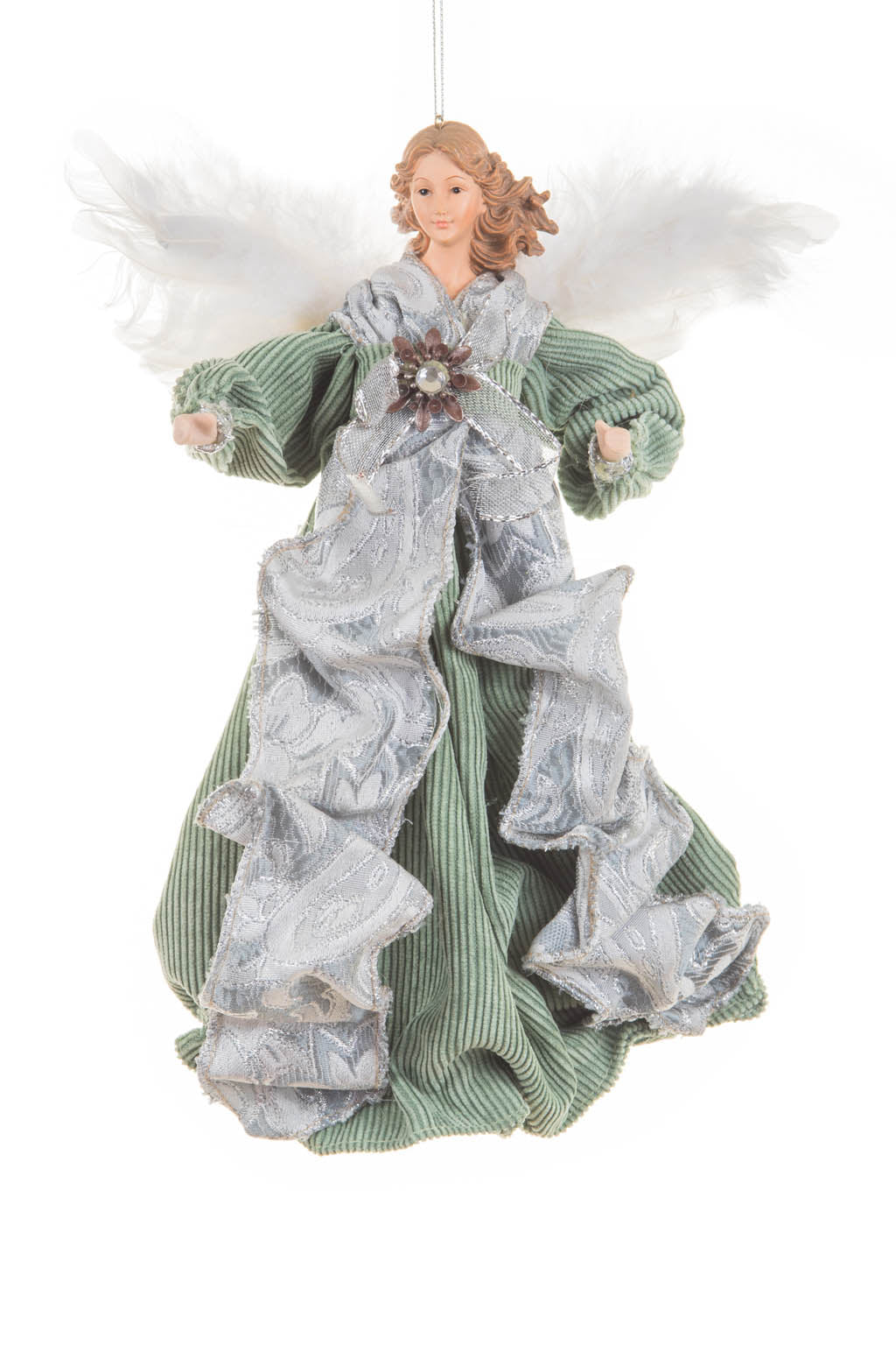 11" Hanging Mint and Gray Cloth Graceful Angel