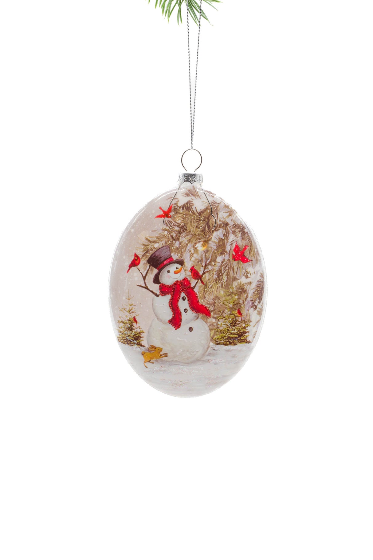 5.25" Hanging Silver Glass Printed Pendant with Snowman Print