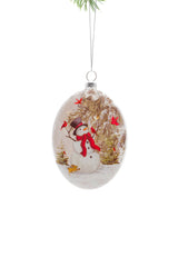 5.25" Hanging Silver Glass Printed Pendant with Snowman Print