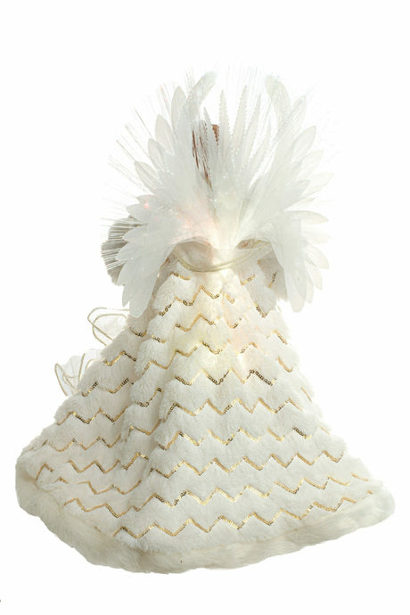16" White and Gold Cloth Classic Fiber Optic Angel Tree Topper with Bouquet