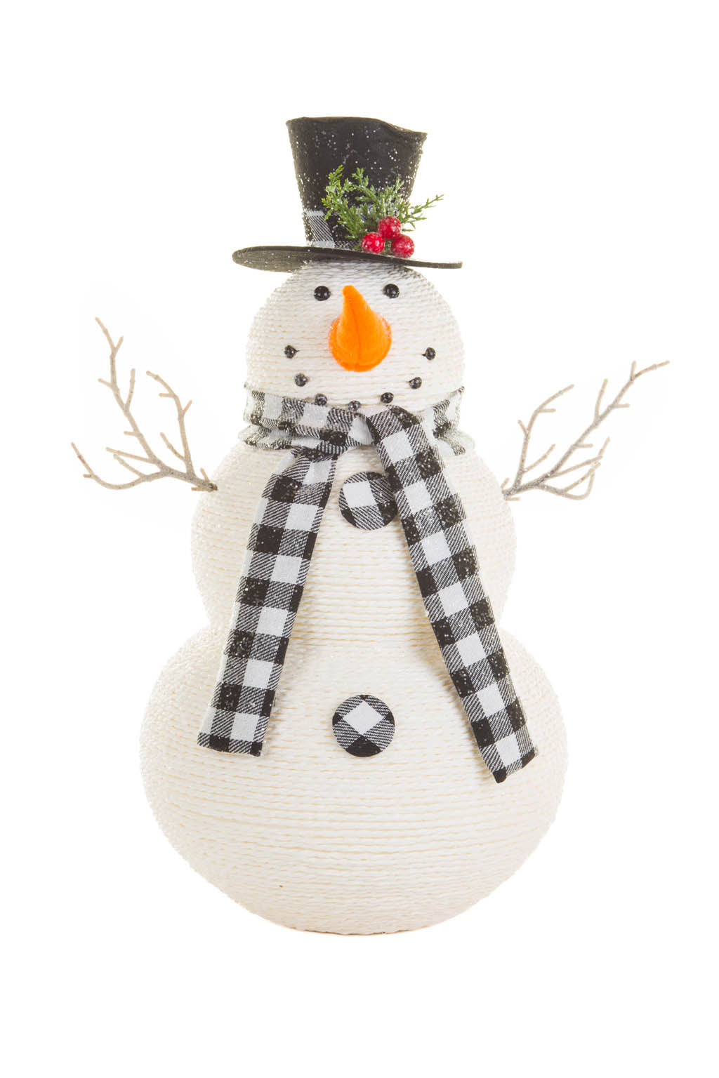 19" White and Black Plastic Smiling Snowman with Checkered Scarf