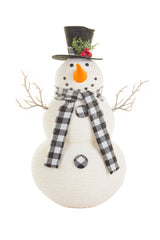 19" White and Black Plastic Smiling Snowman with Checkered Scarf